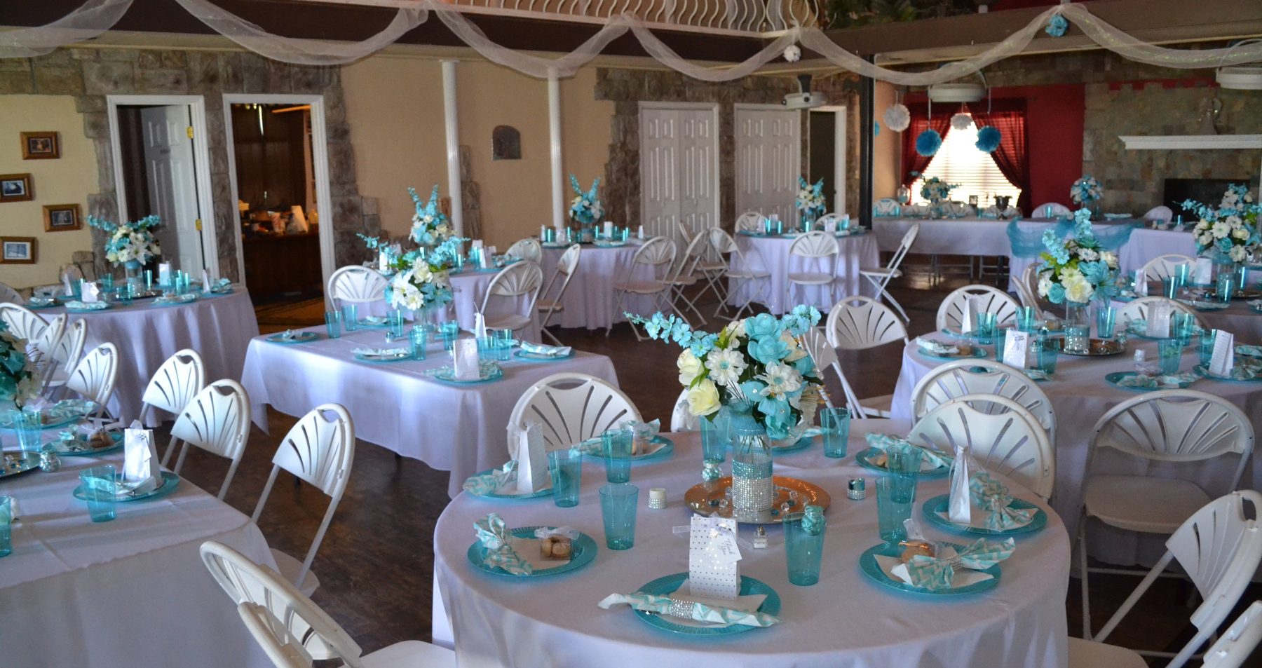 Reception tablescapes in the Great Hall